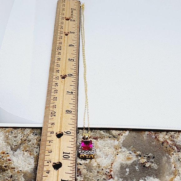 Lab Created Ruby and White Zircon Pendant Necklace 18 Inches in 14K YG Over SS - Picture 6 of 6